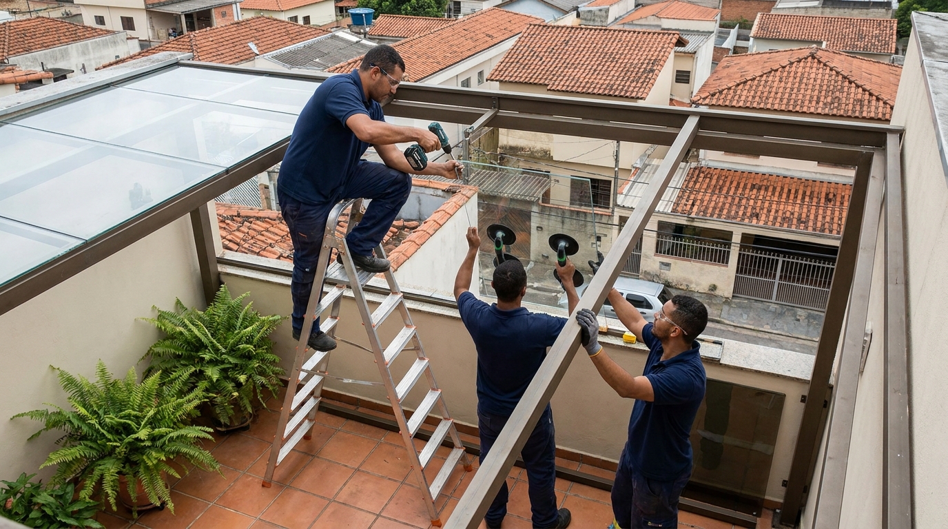 Cobertura de vidro em terraço com telhados em Londrina-PR